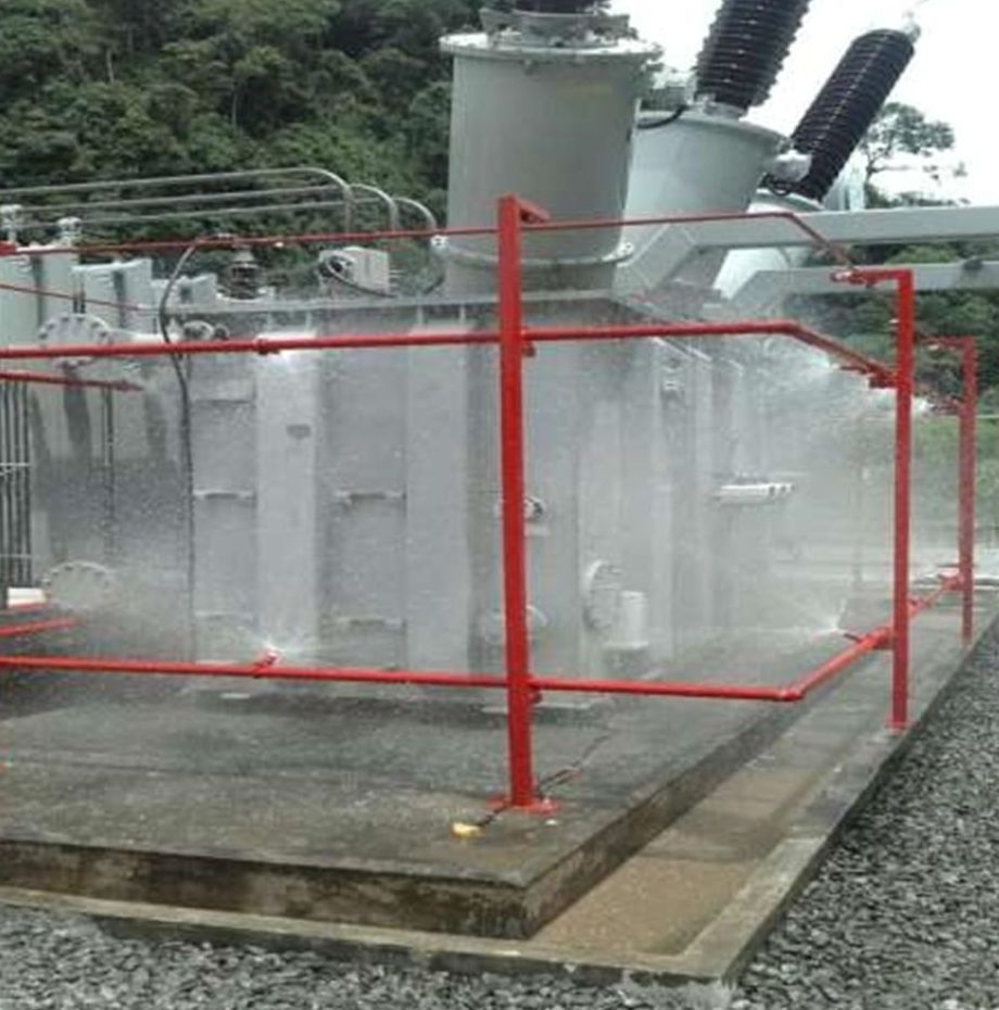 Prueba del sistema de rociadores sobre transformadores en la hidroeléctrica Monte Lirio